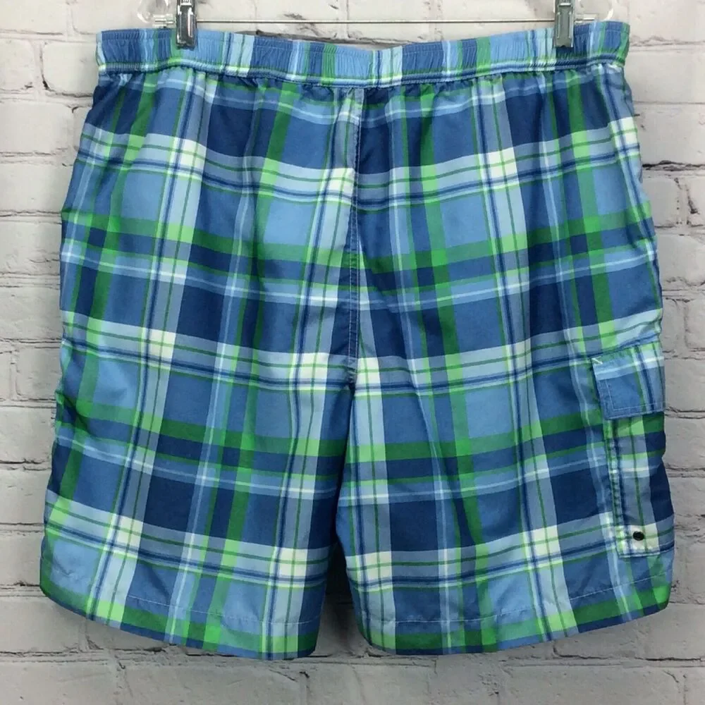 Chaps Swim Trunks Board Shorts Men's Size XXL Blue Green Plaid Mesh Lined Beach